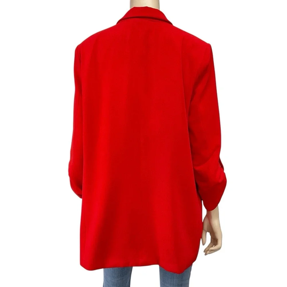Tahari Blazer Women XL Red Long Sleeve Open‎ Front Lined Roll Tab Notch NWT